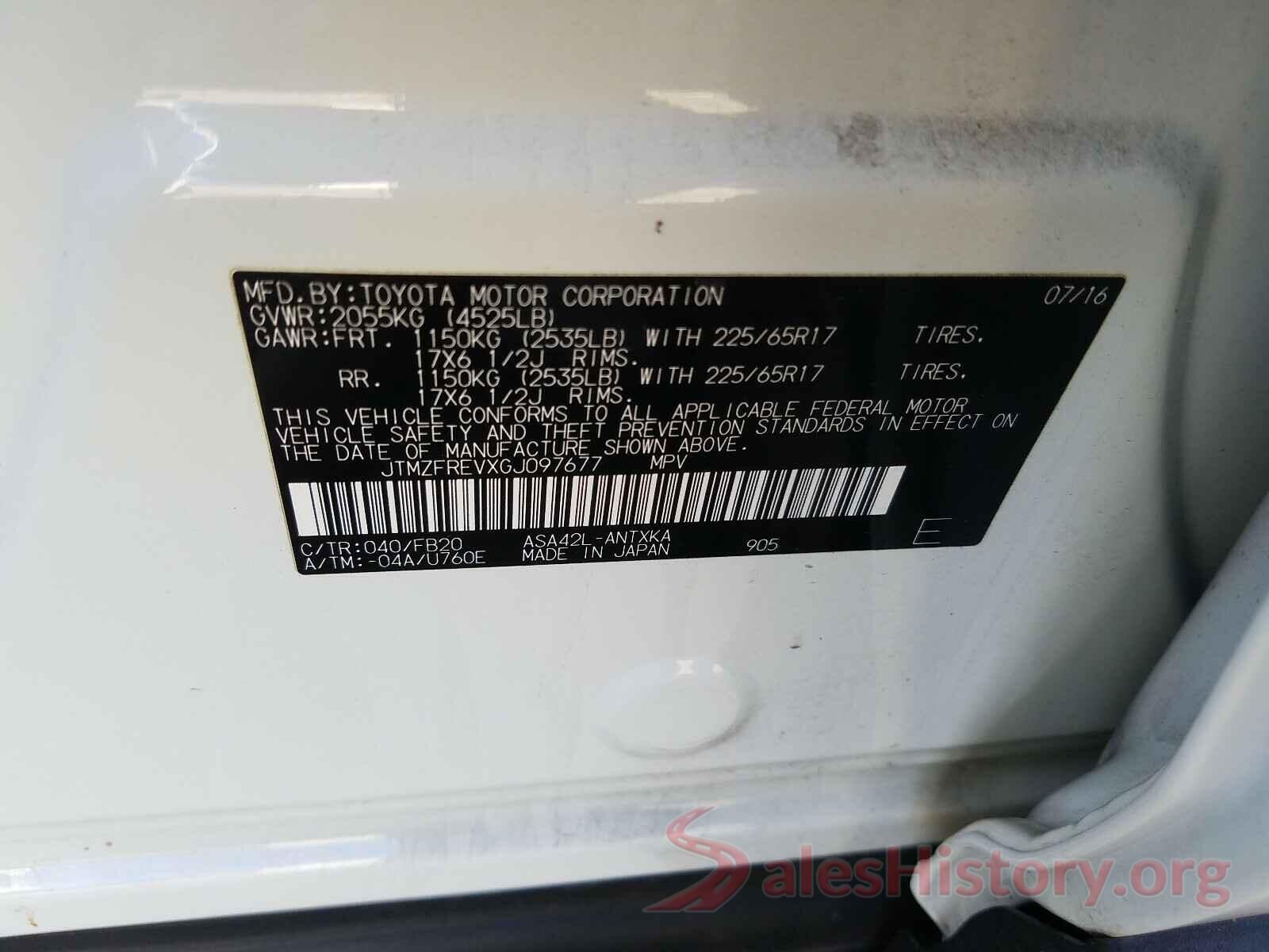 JTMZFREVXGJ097677 2016 TOYOTA RAV4