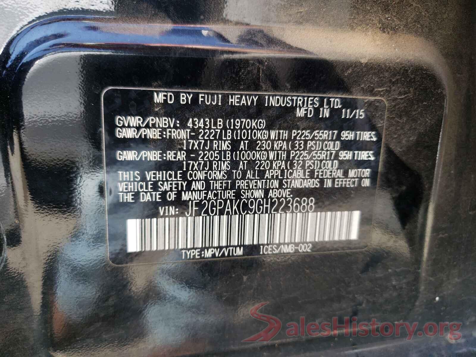 JF2GPAKC9GH223688 2016 SUBARU CROSSTREK