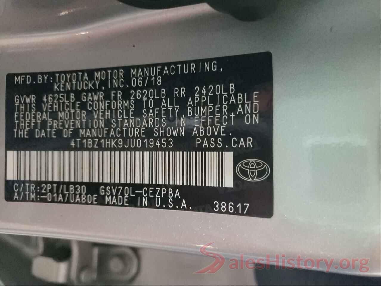 4T1BZ1HK9JU019453 2018 TOYOTA CAMRY