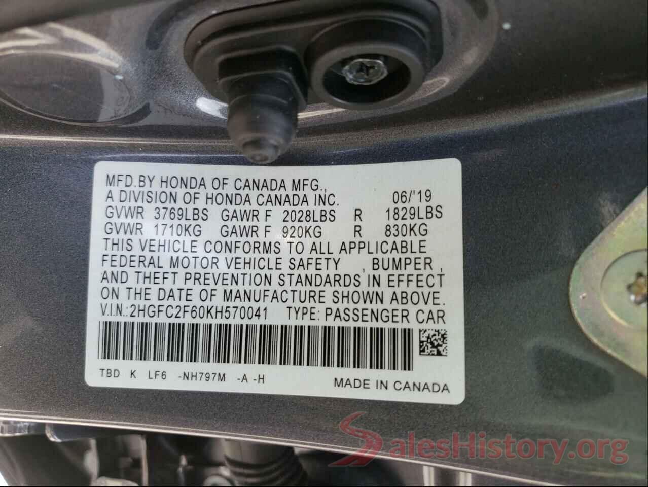 2HGFC2F60KH570041 2019 HONDA CIVIC