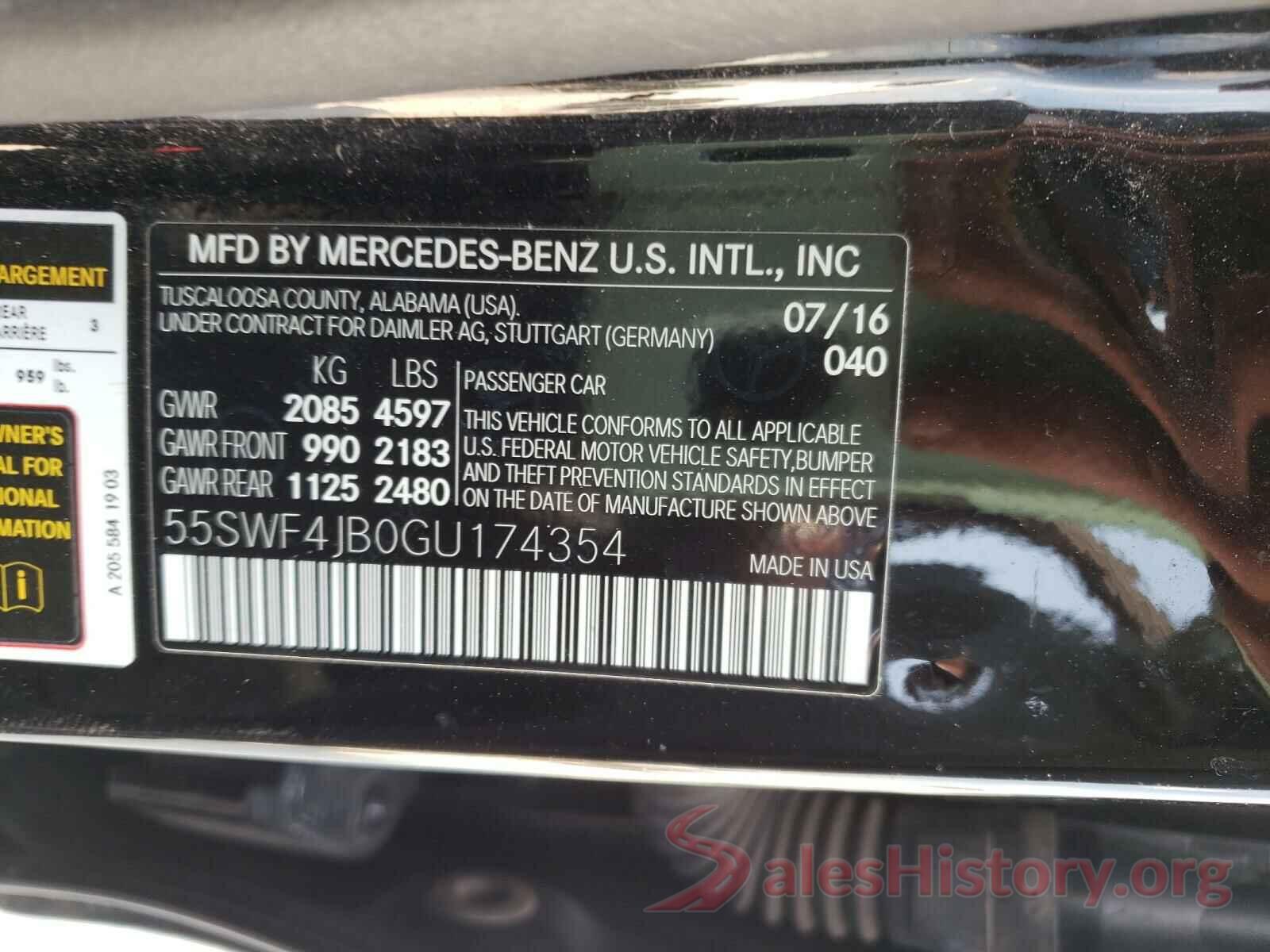 55SWF4JB0GU174354 2016 MERCEDES-BENZ C CLASS