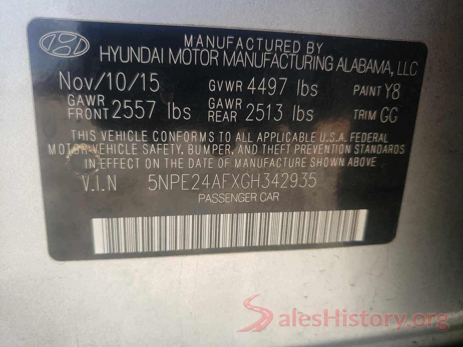 5NPE24AFXGH342935 2016 HYUNDAI SONATA