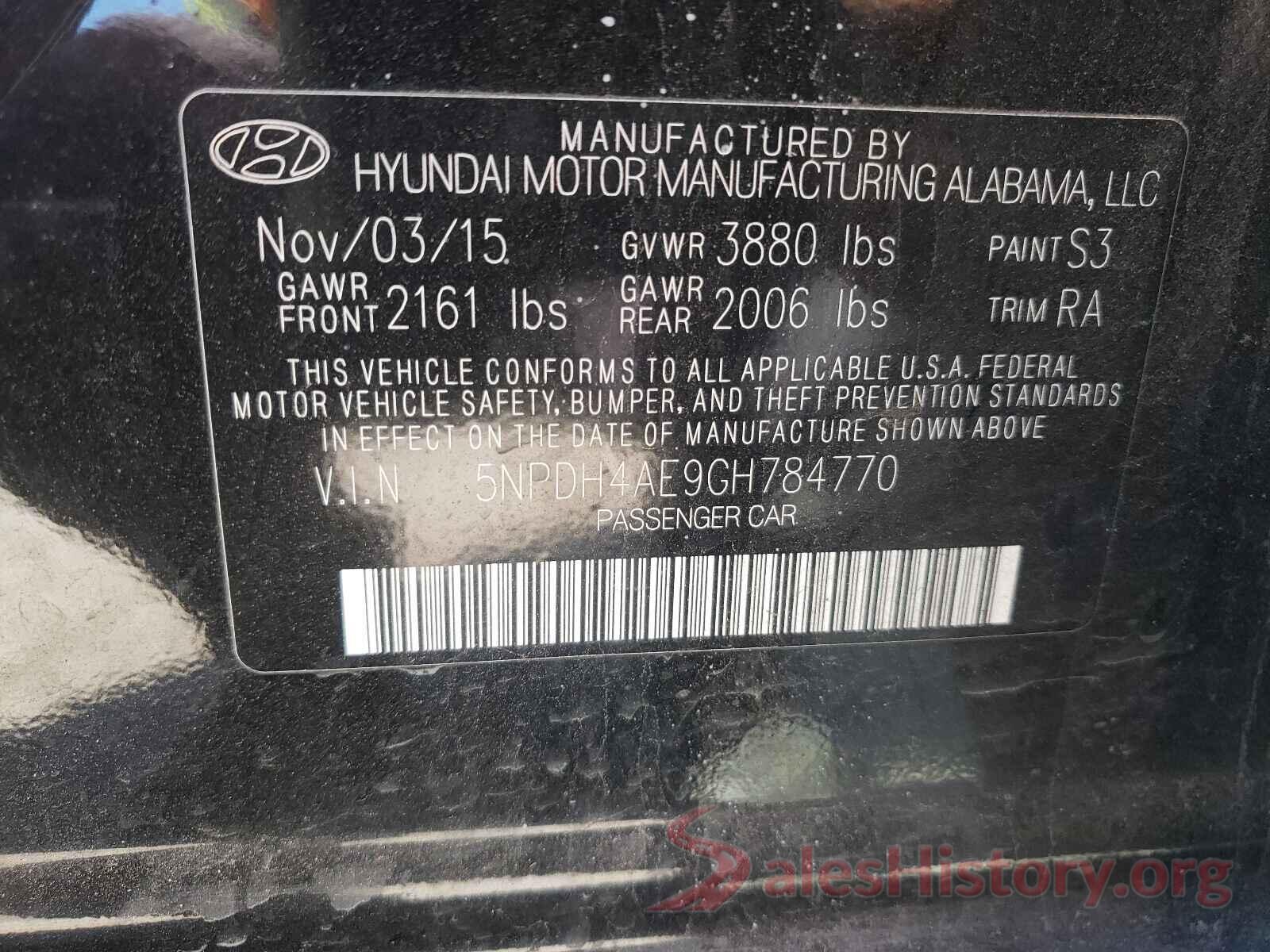 5NPDH4AE9GH784770 2016 HYUNDAI ELANTRA