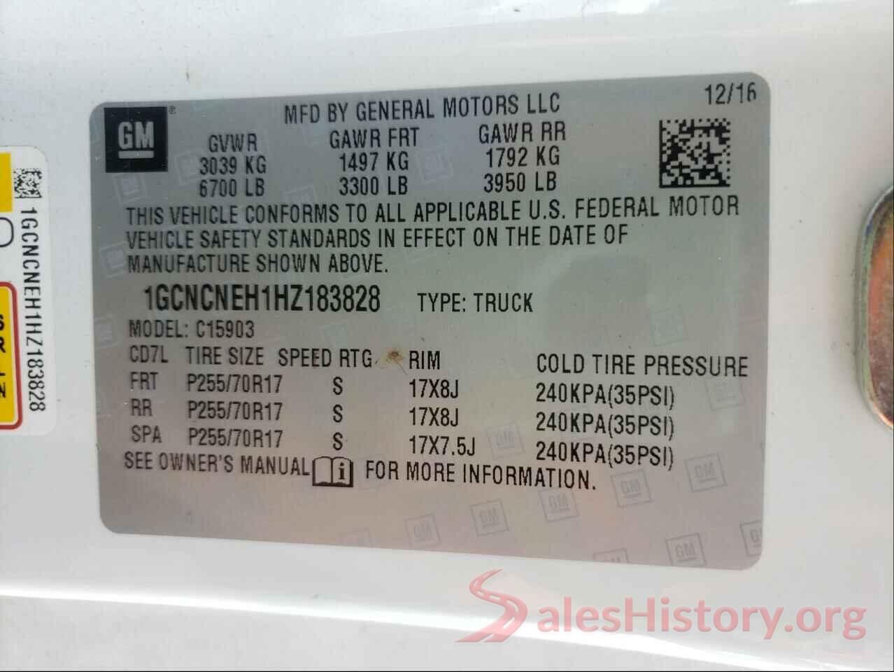 1GCNCNEH1HZ183828 2017 CHEVROLET SILVERADO