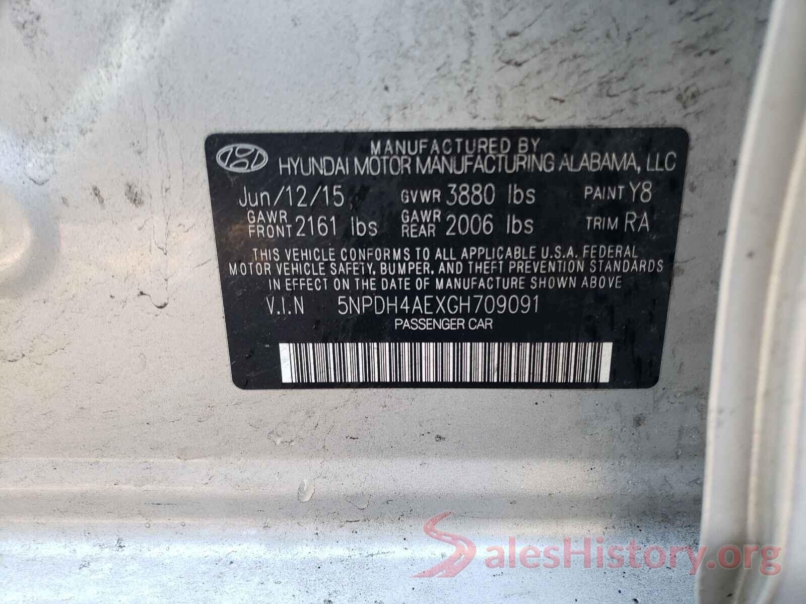 5NPDH4AEXGH709091 2016 HYUNDAI ELANTRA