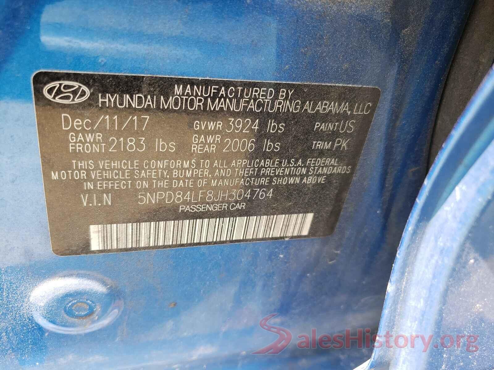 5NPD84LF8JH304764 2018 HYUNDAI ELANTRA