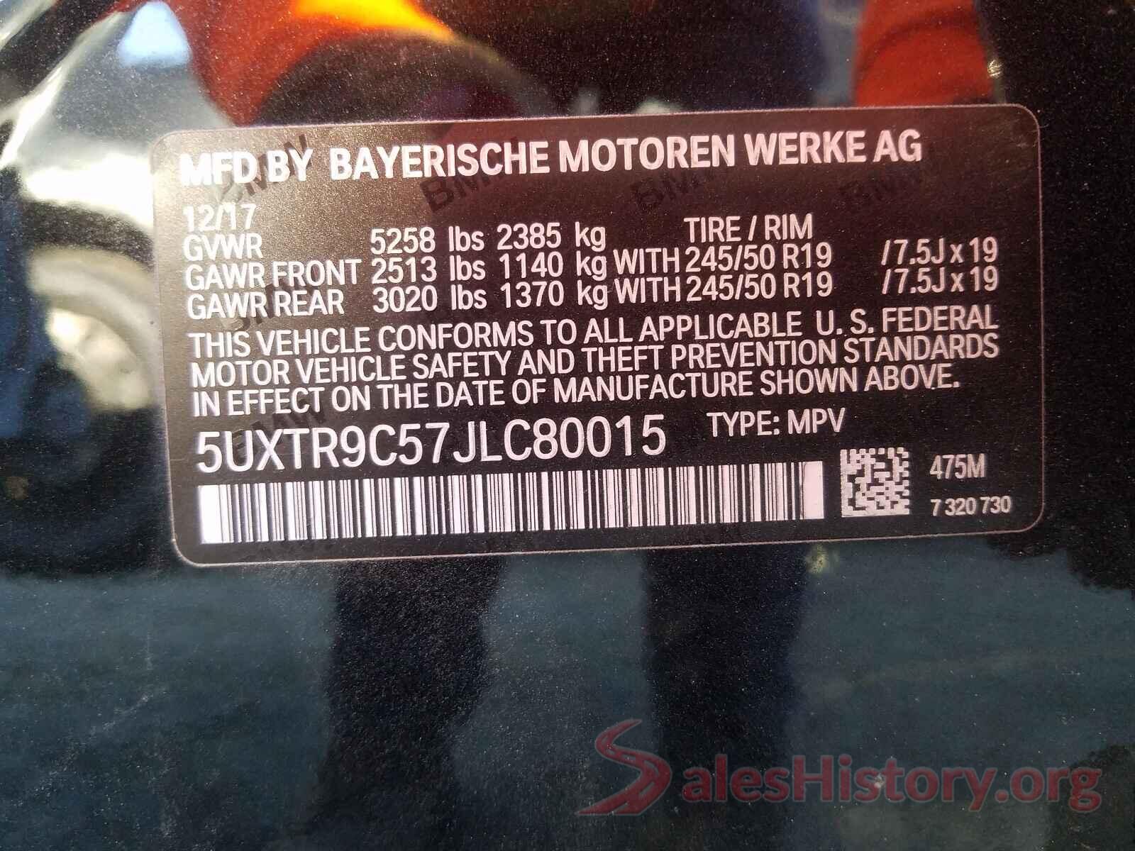 5UXTR9C57JLC80015 2018 BMW X3