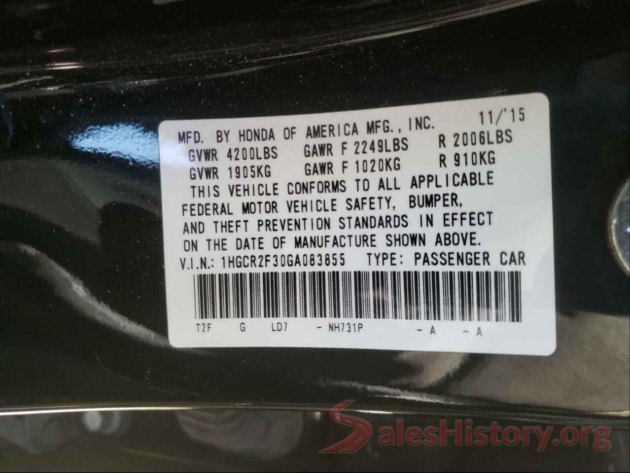 1HGCR2F30GA083855 2016 HONDA ACCORD