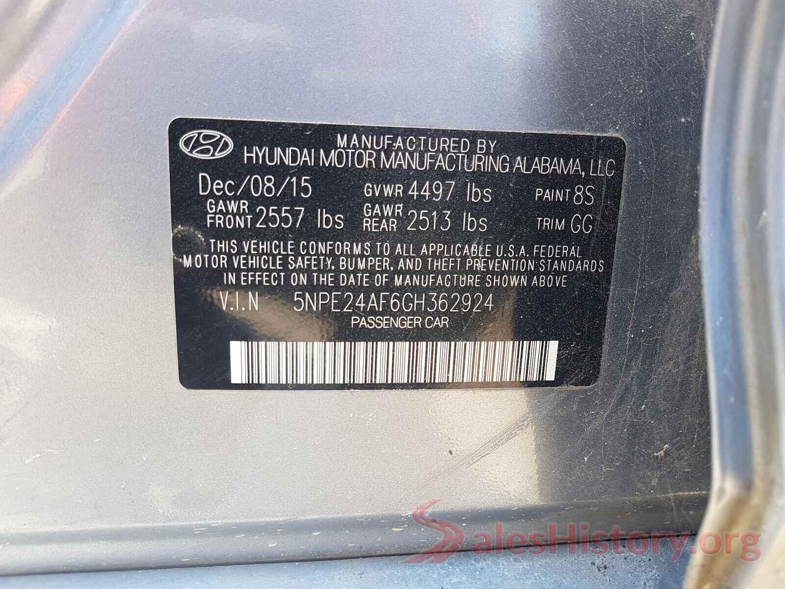 5NPE24AF6GH362924 2016 HYUNDAI SONATA