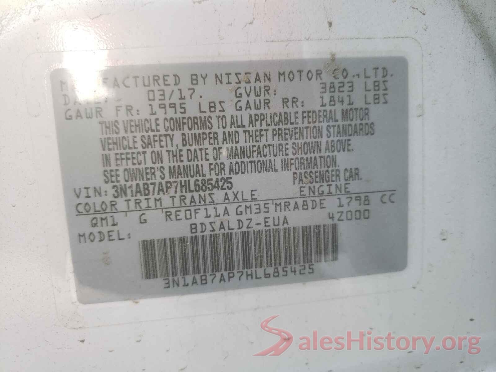 3N1AB7AP7HL685425 2017 NISSAN SENTRA