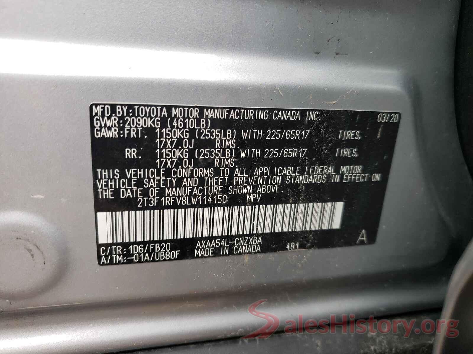 2T3F1RFV8LW114150 2020 TOYOTA RAV4