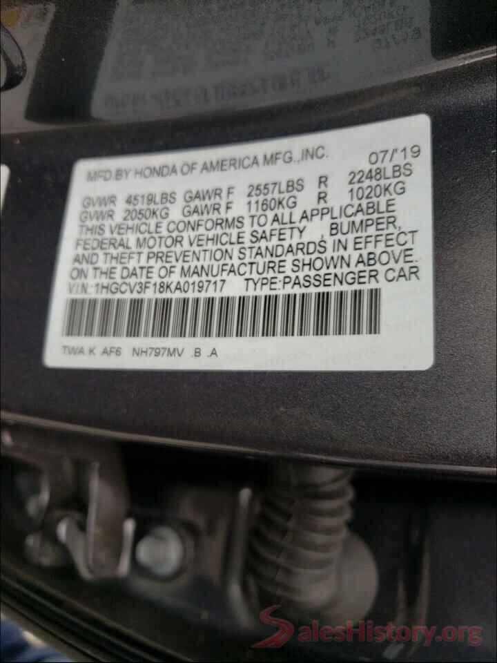 1HGCV3F18KA019717 2019 HONDA ACCORD