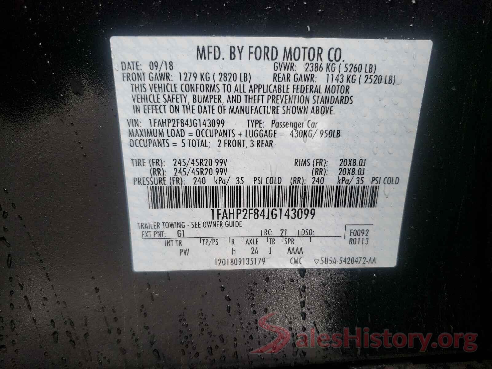 1FAHP2F84JG143099 2018 FORD TAURUS