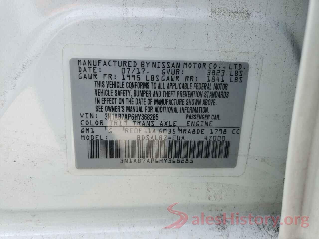 3N1AB7AP6HY368285 2017 NISSAN SENTRA