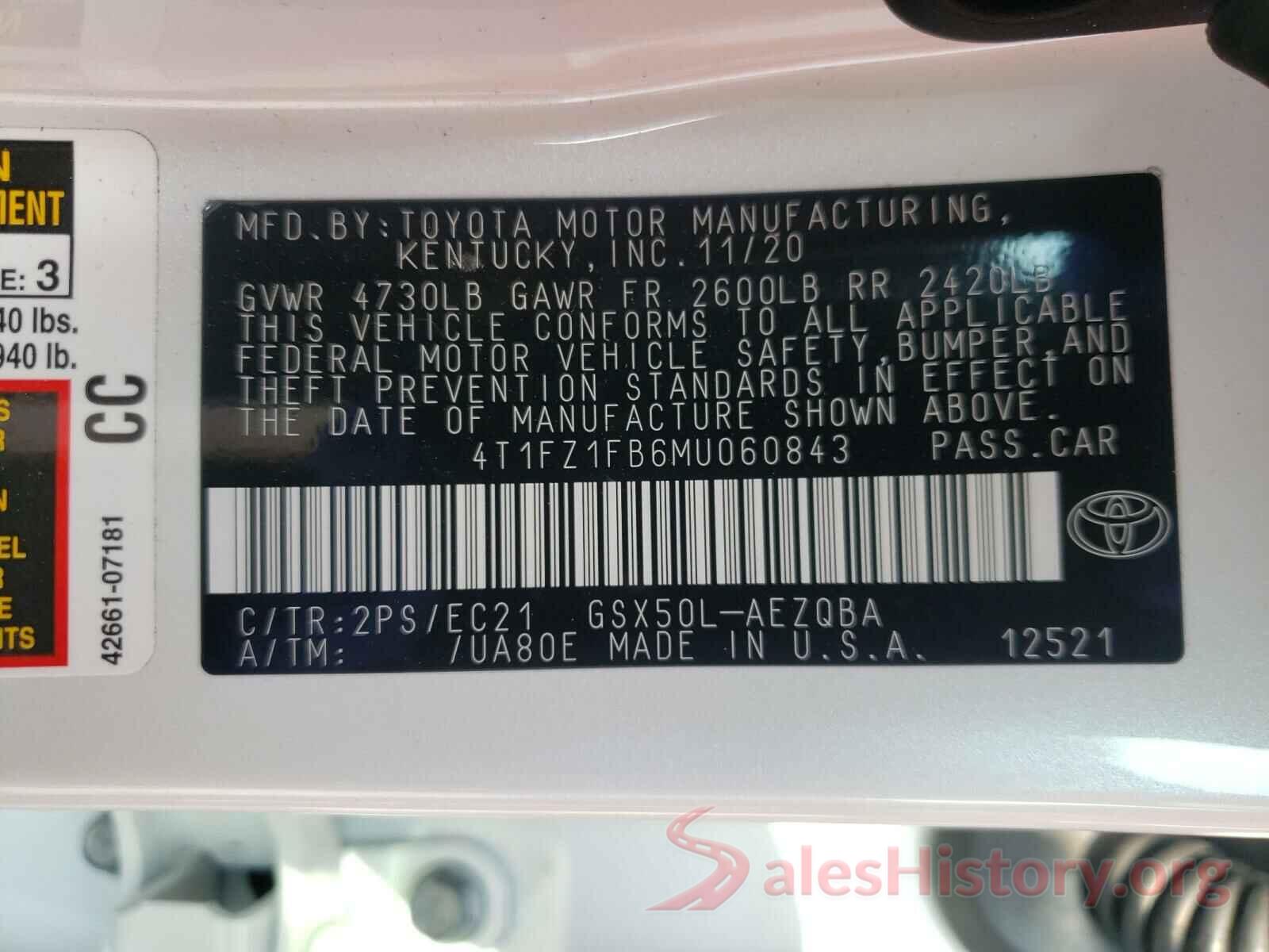 4T1FZ1FB6MU060843 2021 TOYOTA AVALON