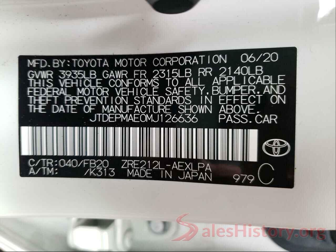 JTDEPMAE0MJ126636 2021 TOYOTA COROLLA