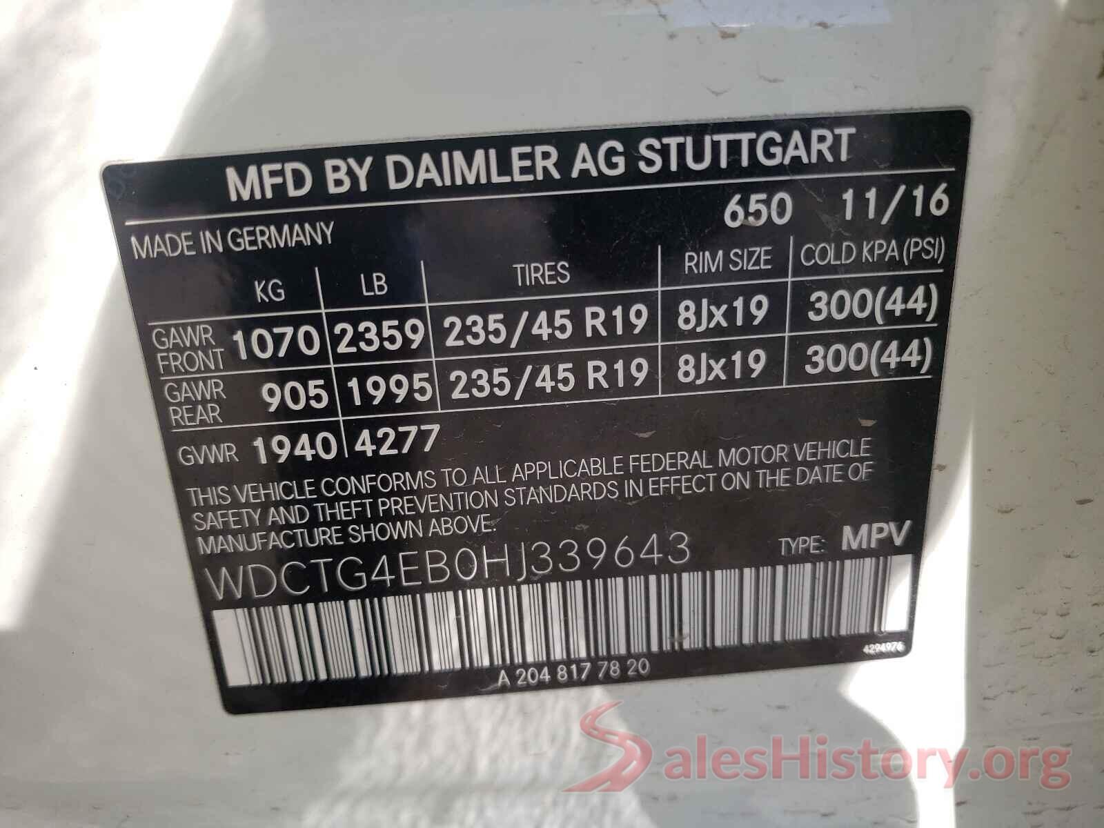 WDCTG4EB0HJ339643 2017 MERCEDES-BENZ G CLASS