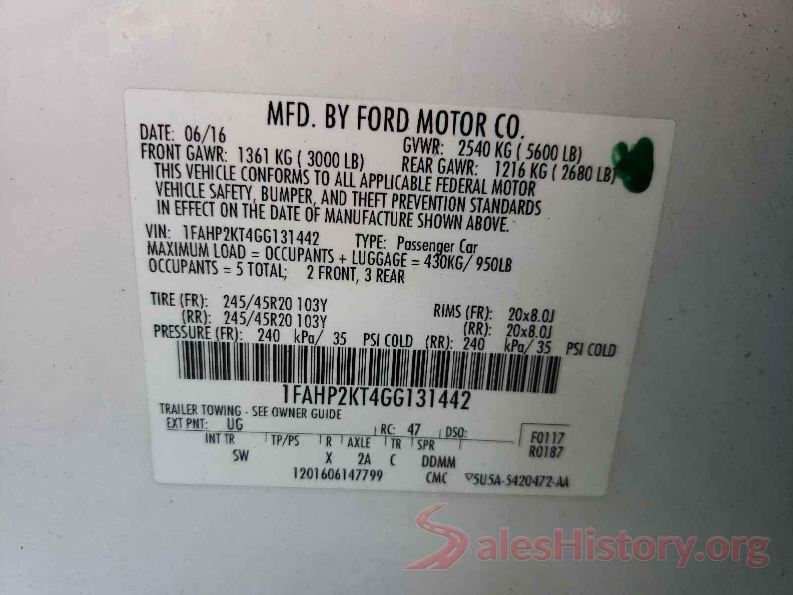 1FAHP2KT4GG131442 2016 FORD TAURUS