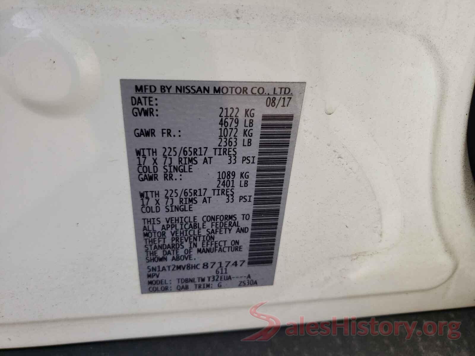 5N1AT2MV8HC871747 2017 NISSAN ROGUE