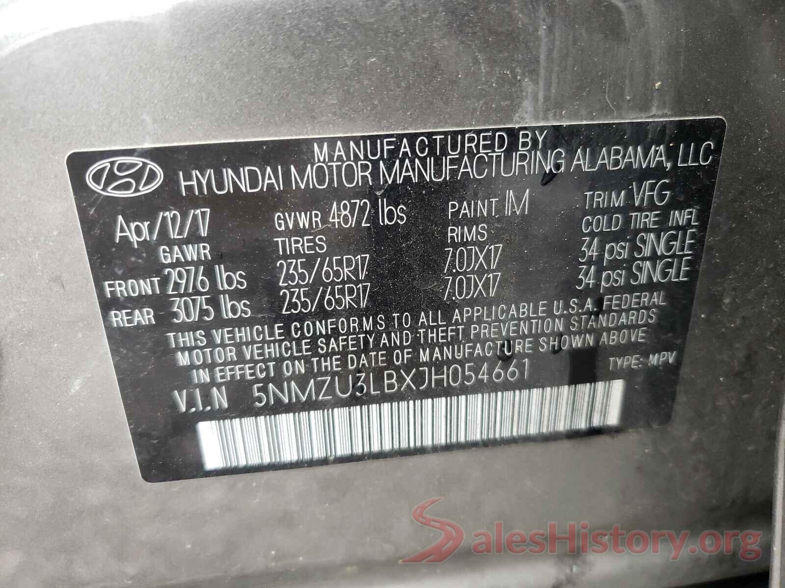 5NMZU3LBXJH054661 2018 HYUNDAI SANTA FE