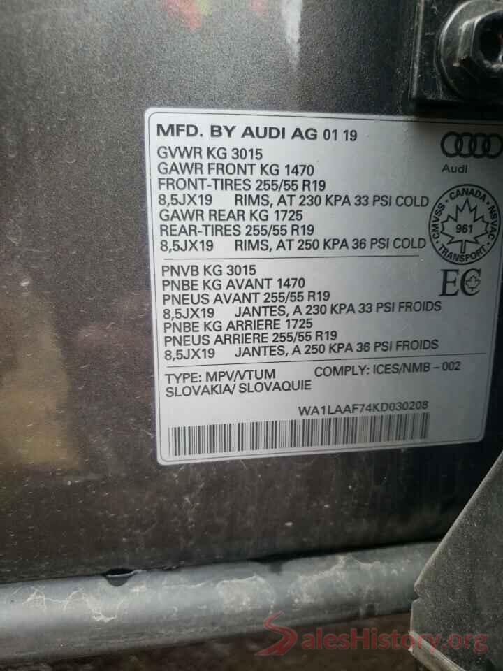 WA1LAAF74KD030208 2019 AUDI Q7