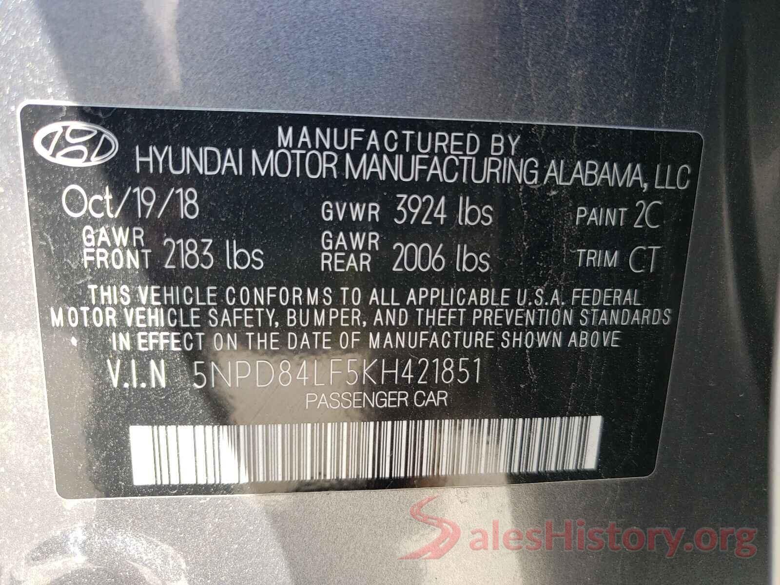 5NPD84LF5KH421851 2019 HYUNDAI ELANTRA