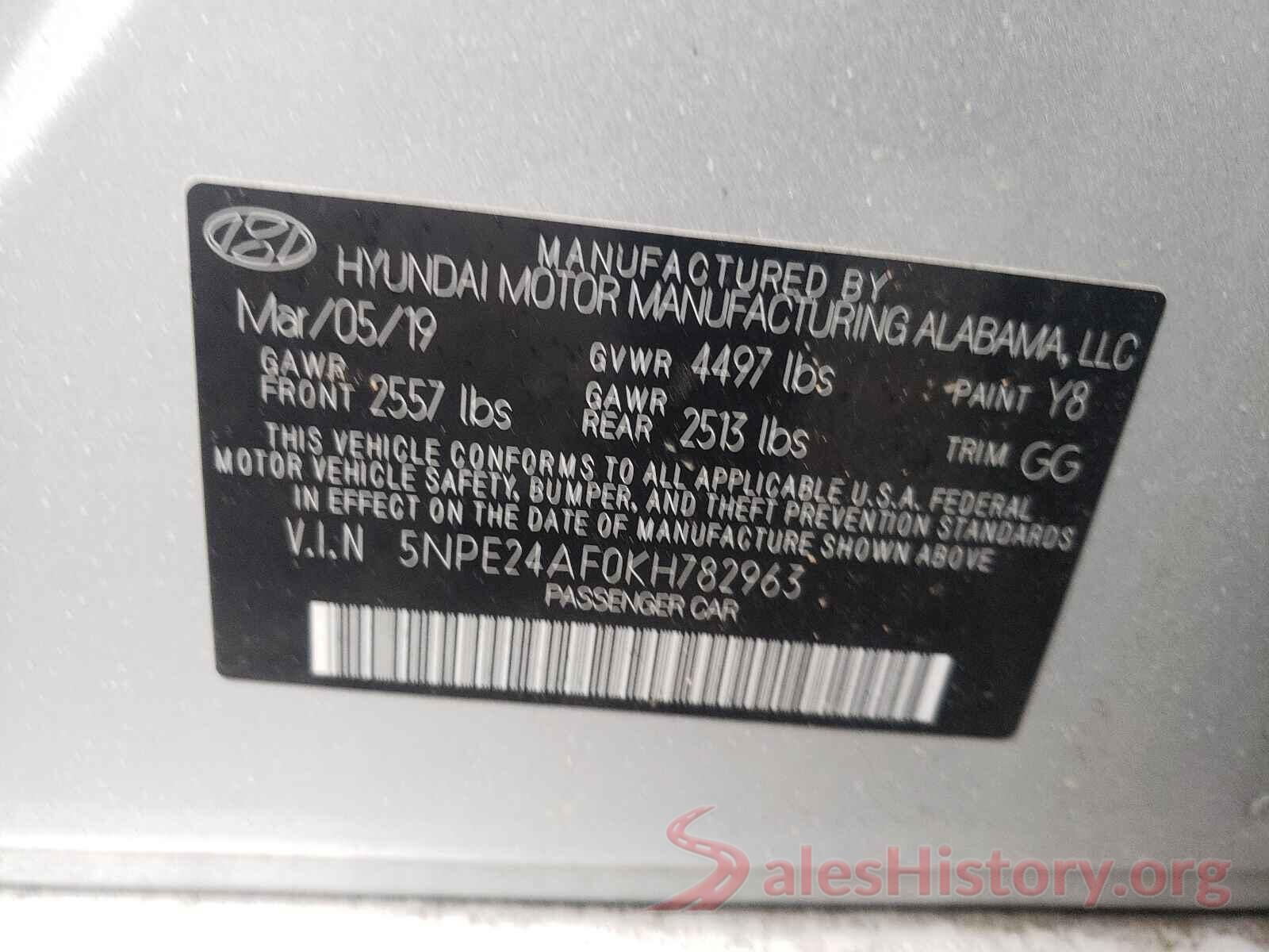 5NPE24AF0KH782963 2019 HYUNDAI SONATA