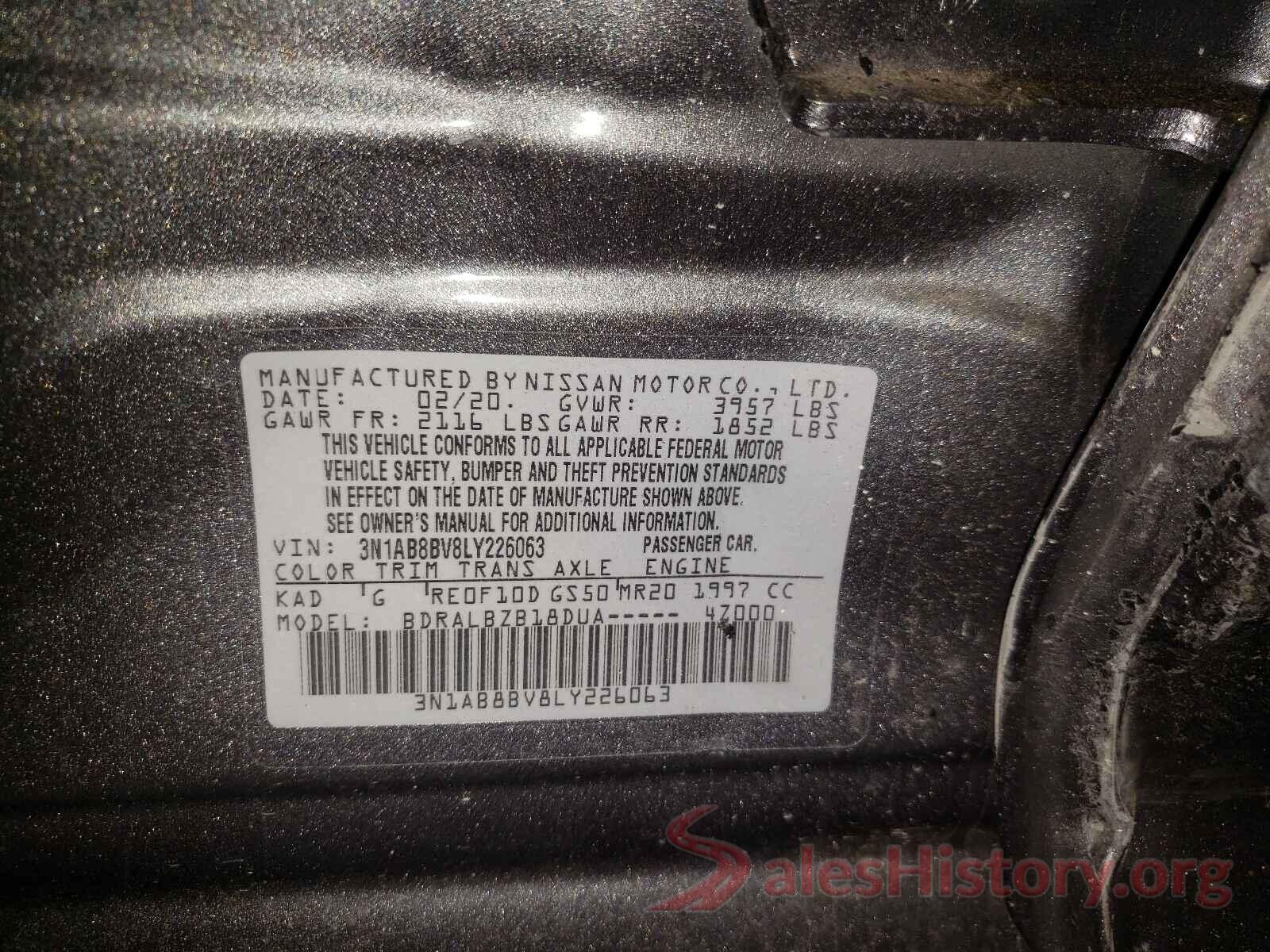 3N1AB8BV8LY226063 2020 NISSAN SENTRA