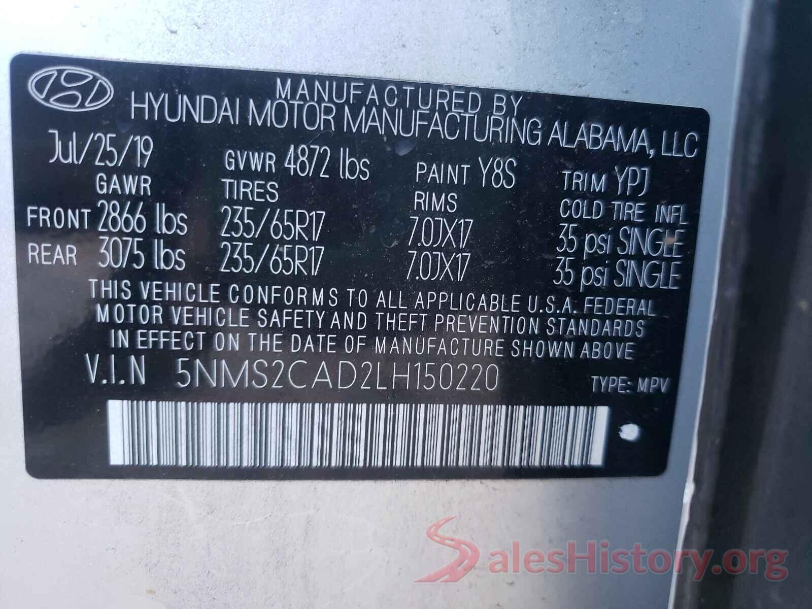 5NMS2CAD2LH150220 2020 HYUNDAI SANTA FE