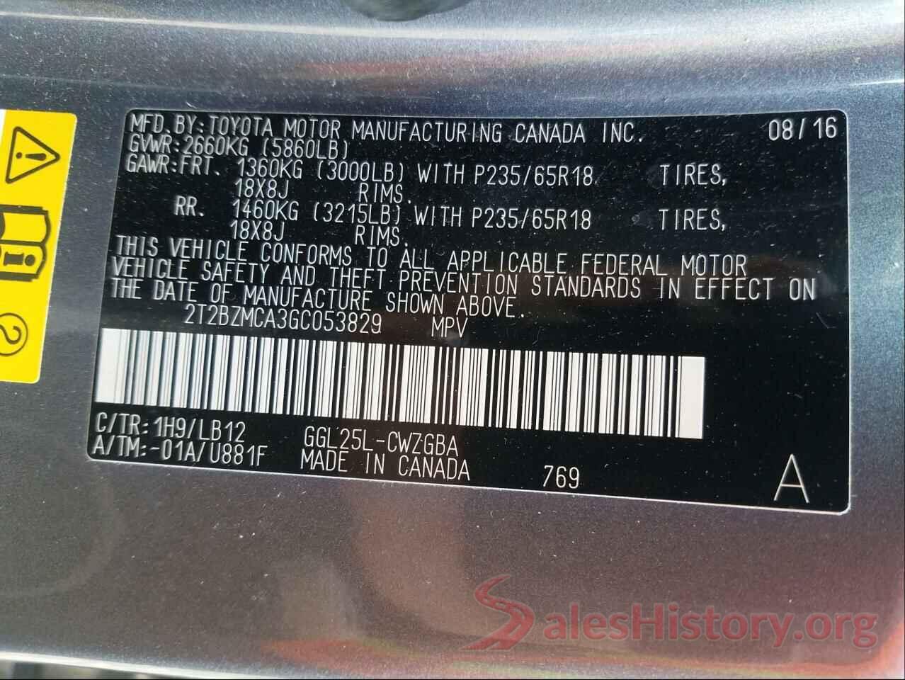 2T2BZMCA3GC053829 2016 LEXUS RX350