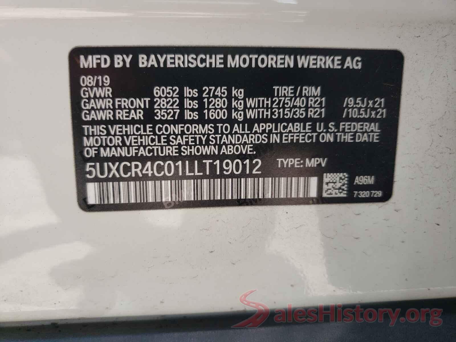 5UXCR4C01LLT19012 2020 BMW X5