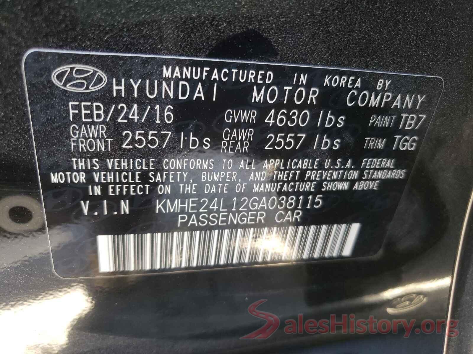 KMHE24L12GA038115 2016 HYUNDAI SONATA