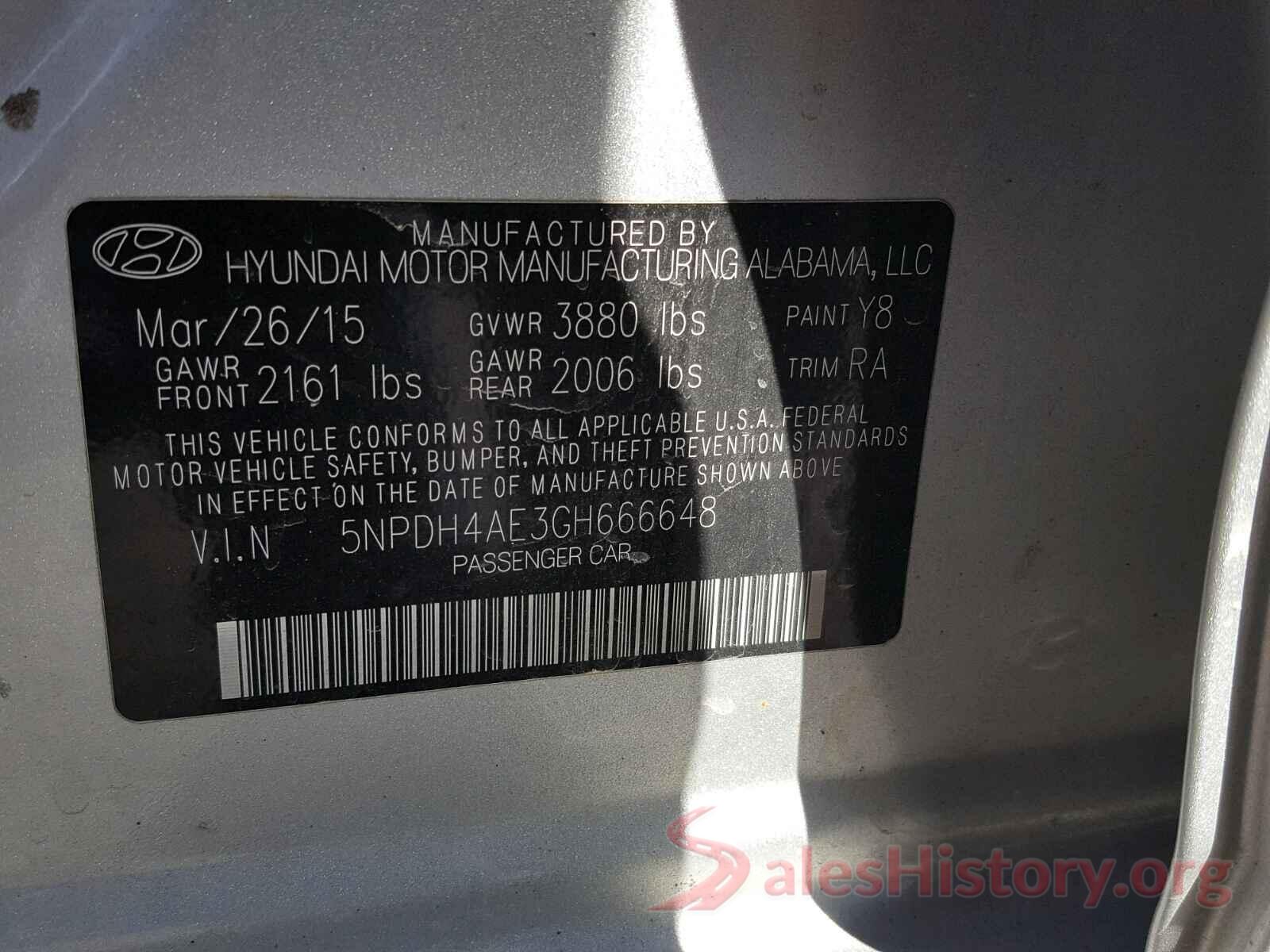 5NPDH4AE3GH666648 2016 HYUNDAI ELANTRA