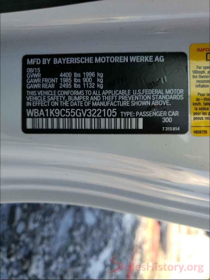 WBA1K9C55GV322105 2016 BMW 2 SERIES