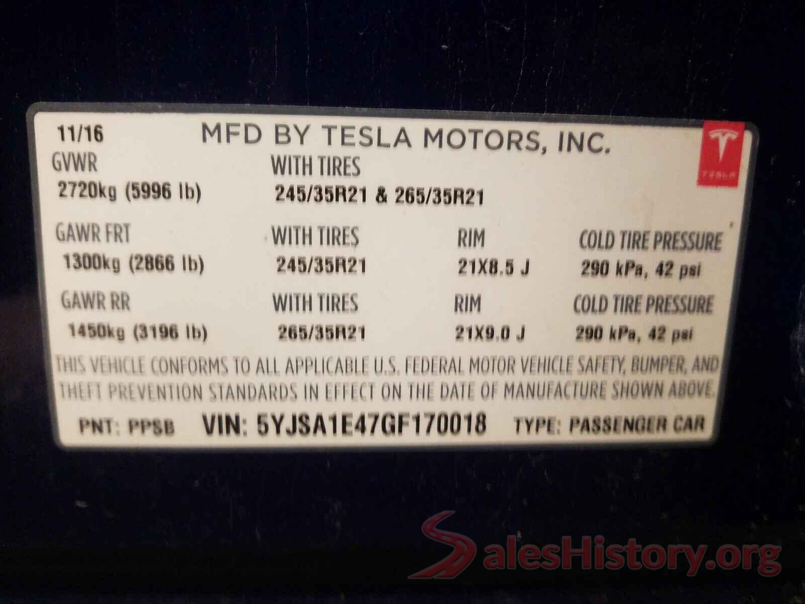 5YJSA1E47GF170018 2016 TESLA MODEL S