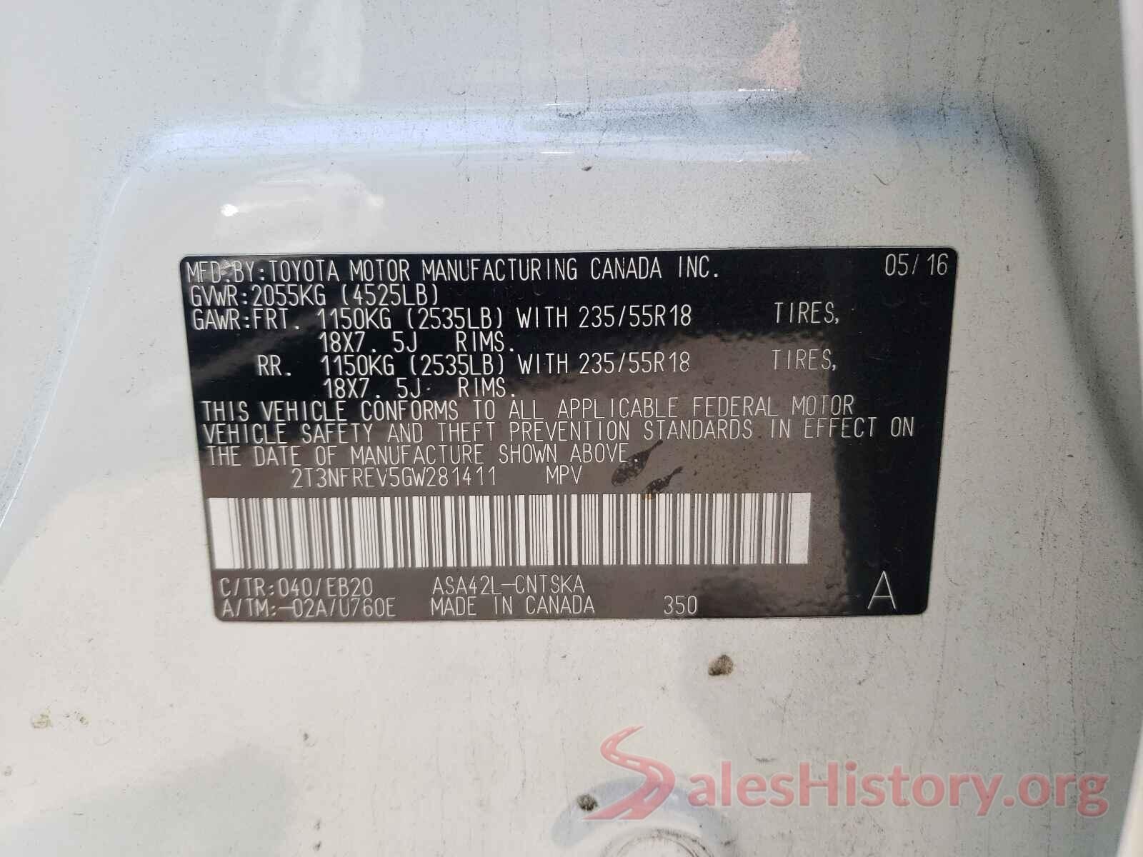 2T3NFREV5GW281411 2016 TOYOTA RAV4