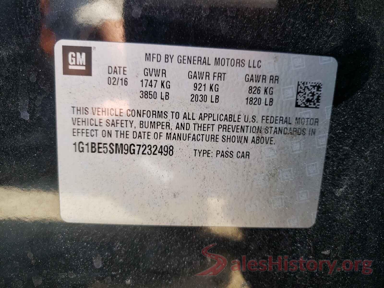 1G1BE5SM9G7232498 2016 CHEVROLET CRUZE