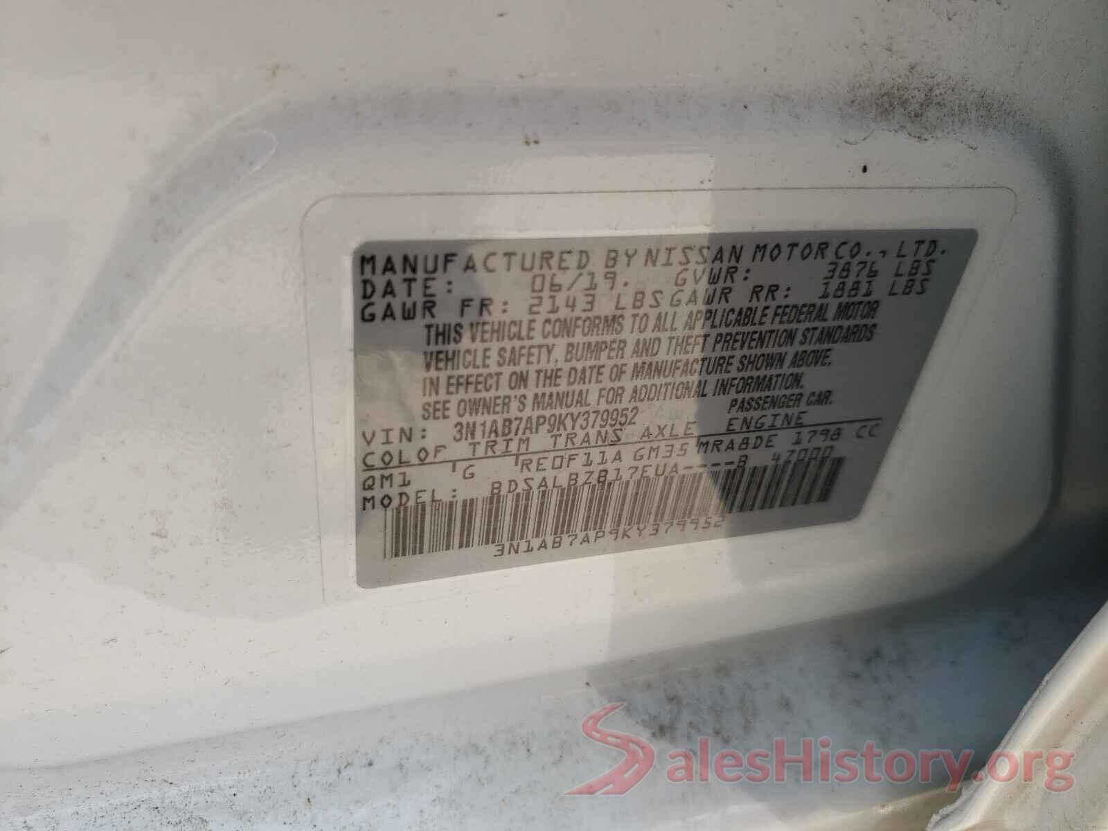 3N1AB7AP9KY379952 2019 NISSAN SENTRA