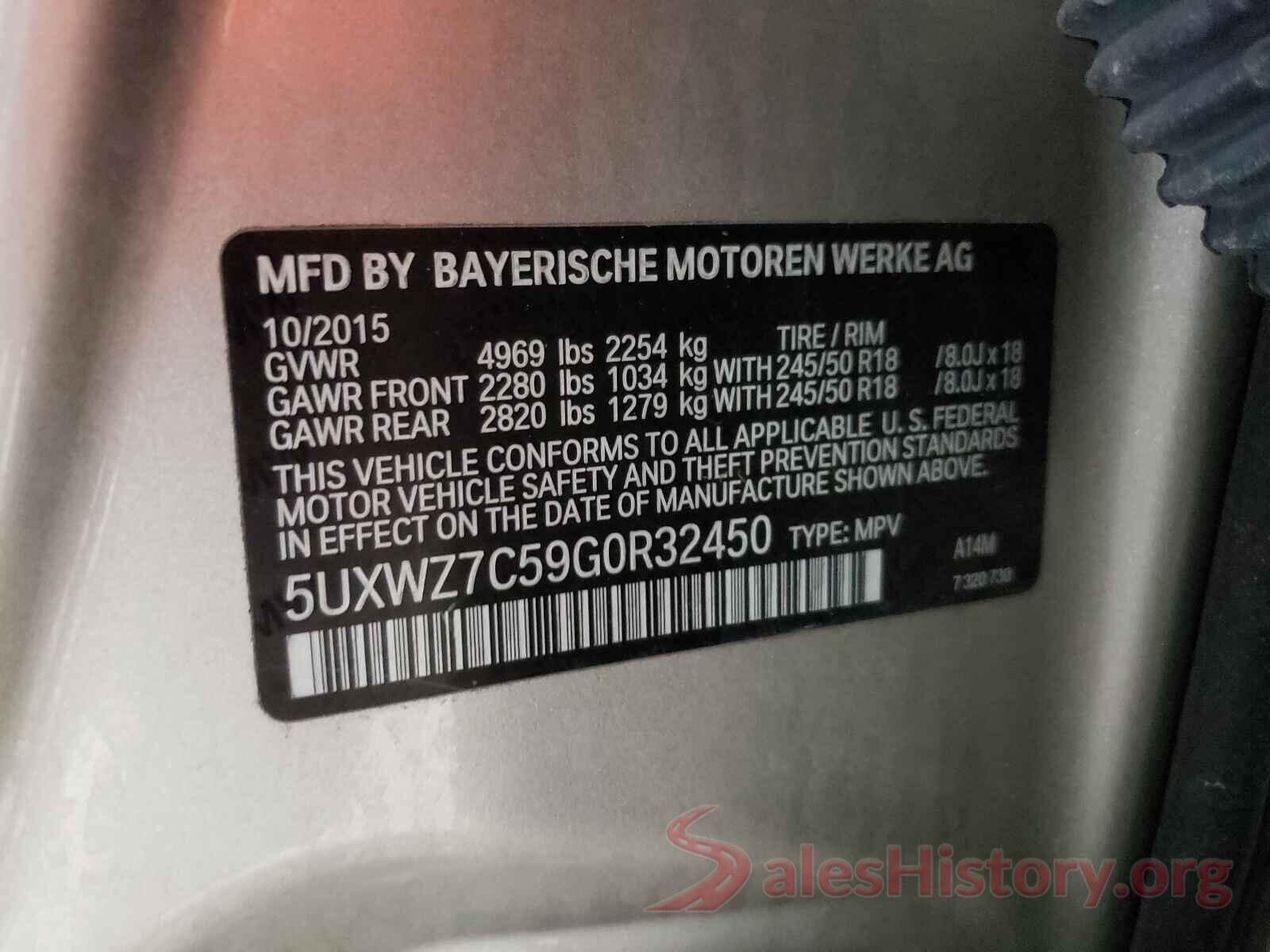 5UXWZ7C59G0R32450 2016 BMW X3