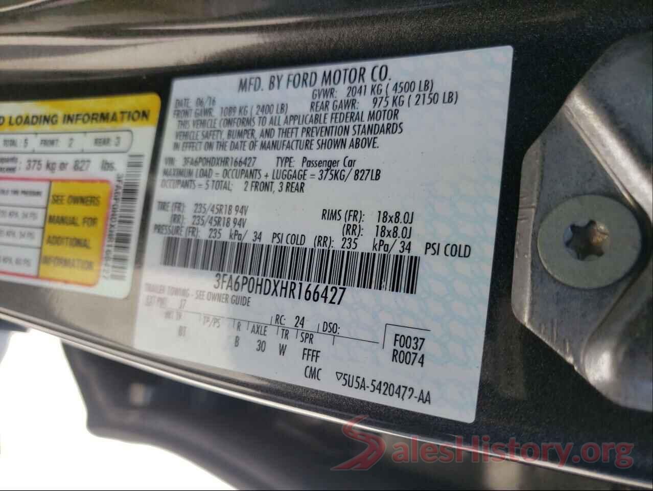 3FA6P0HDXHR166427 2017 FORD FUSION