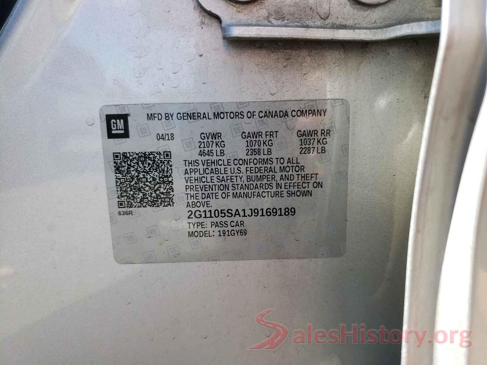 2G1105SA1J9169189 2018 CHEVROLET IMPALA