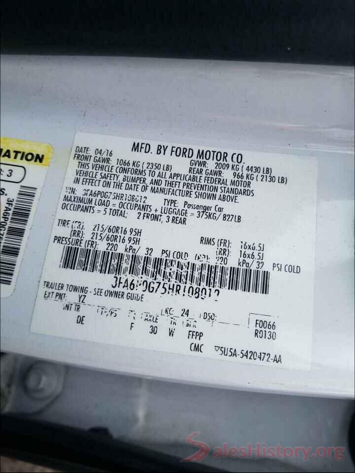 3FA6P0G75HR108012 2017 FORD FUSION