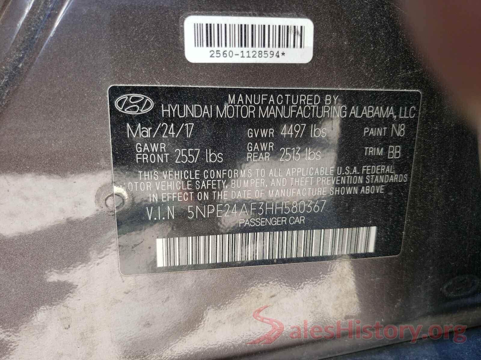 5NPE24AF3HH580367 2017 HYUNDAI SONATA