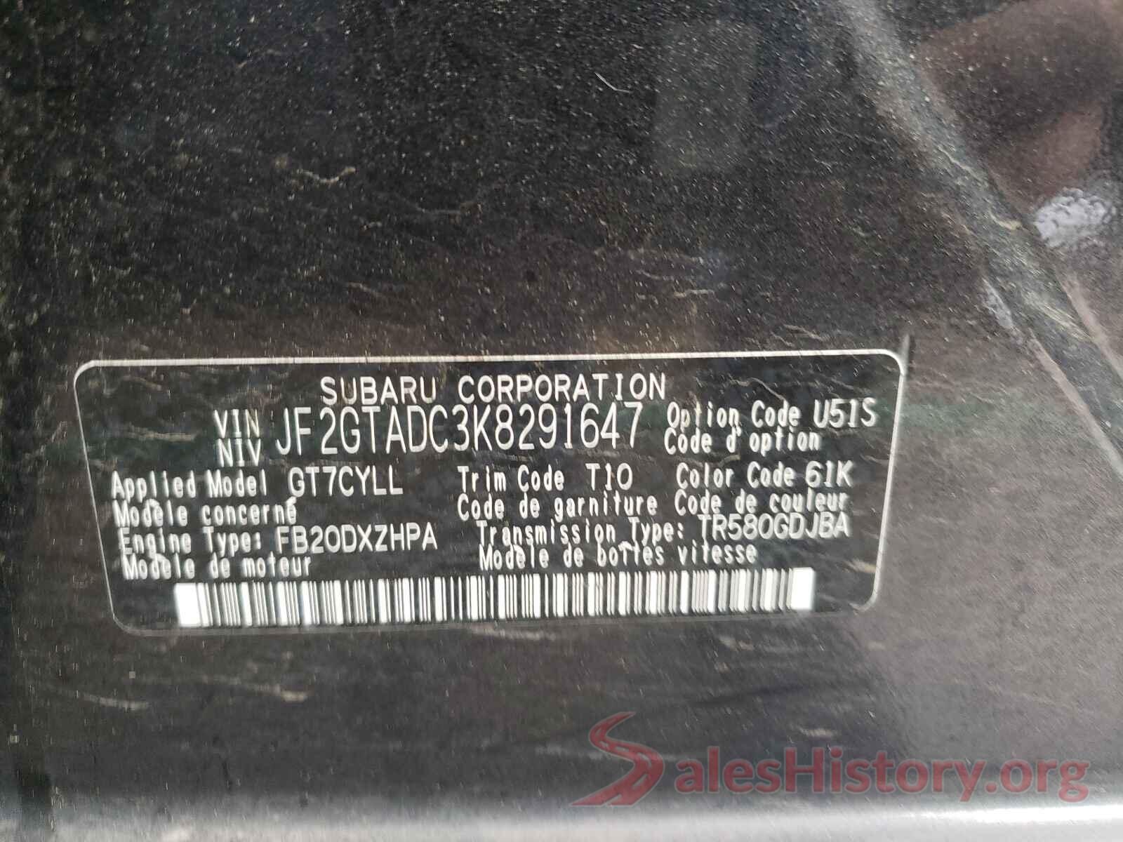 JF2GTADC3K8291647 2019 SUBARU CROSSTREK