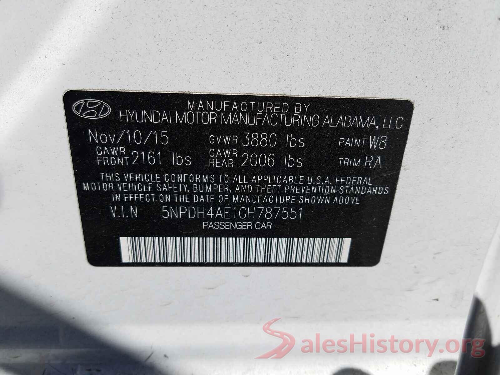 5NPDH4AE1GH787551 2016 HYUNDAI ELANTRA