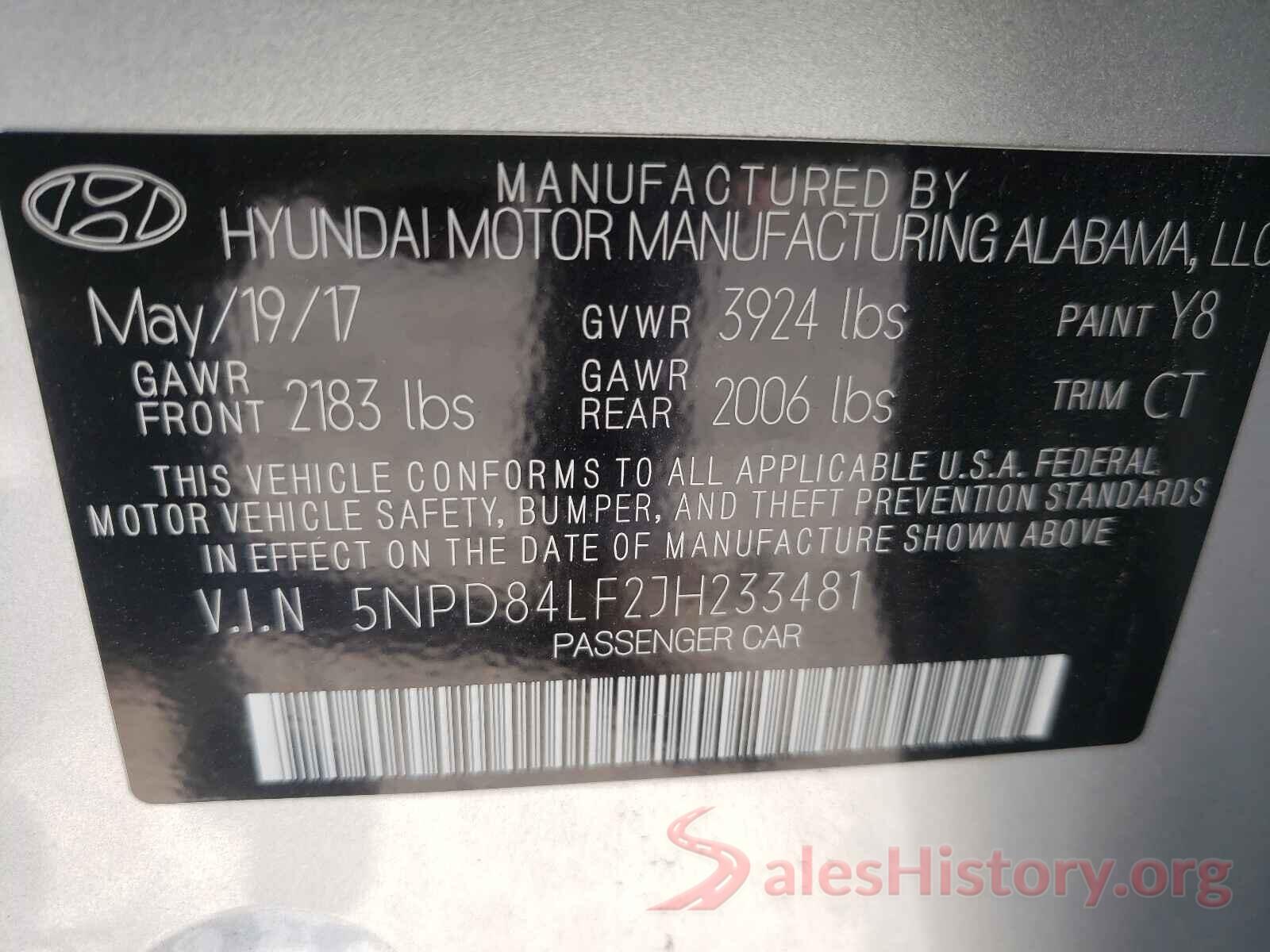 5NPD84LF2JH233481 2018 HYUNDAI ELANTRA