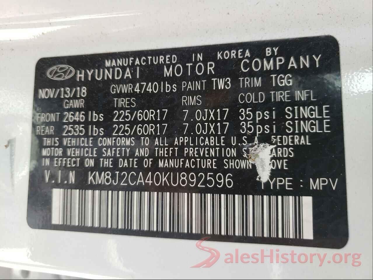 KM8J2CA40KU892596 2019 HYUNDAI TUCSON