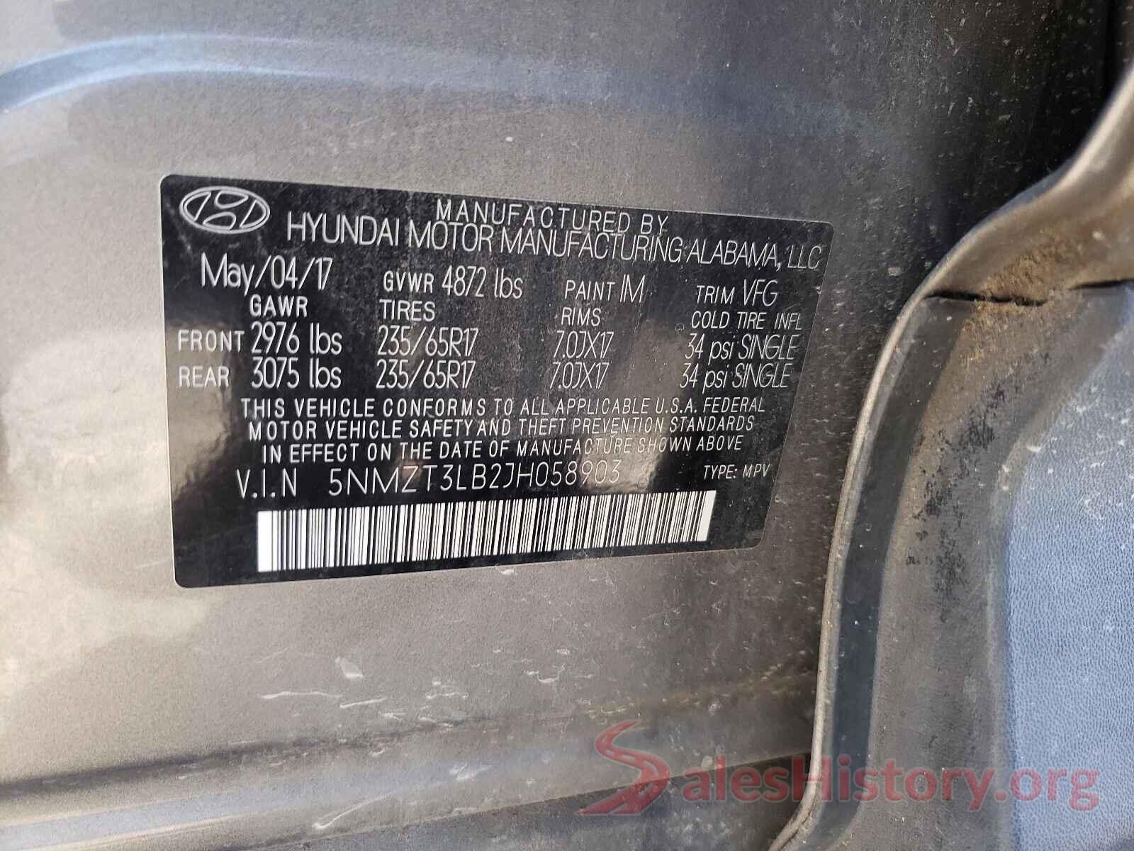 5NMZT3LB2JH058903 2018 HYUNDAI SANTA FE