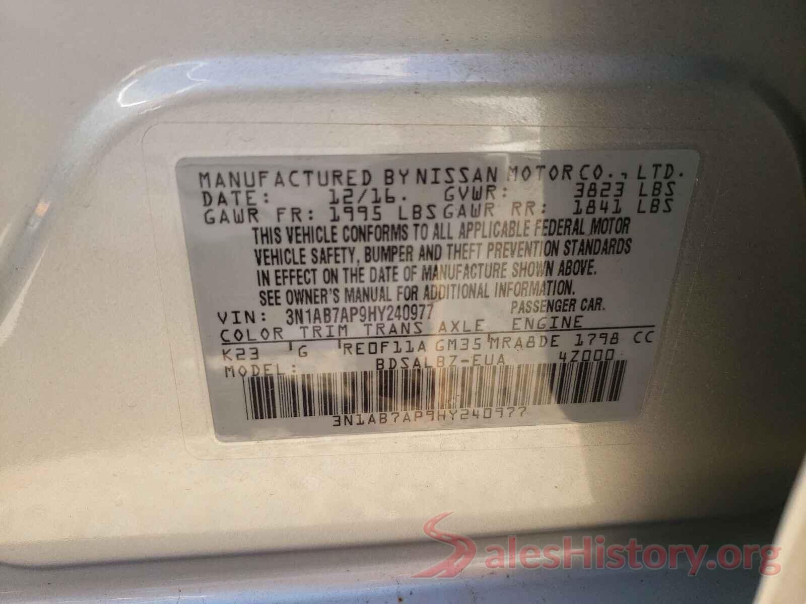 3N1AB7AP9HY240977 2017 NISSAN SENTRA