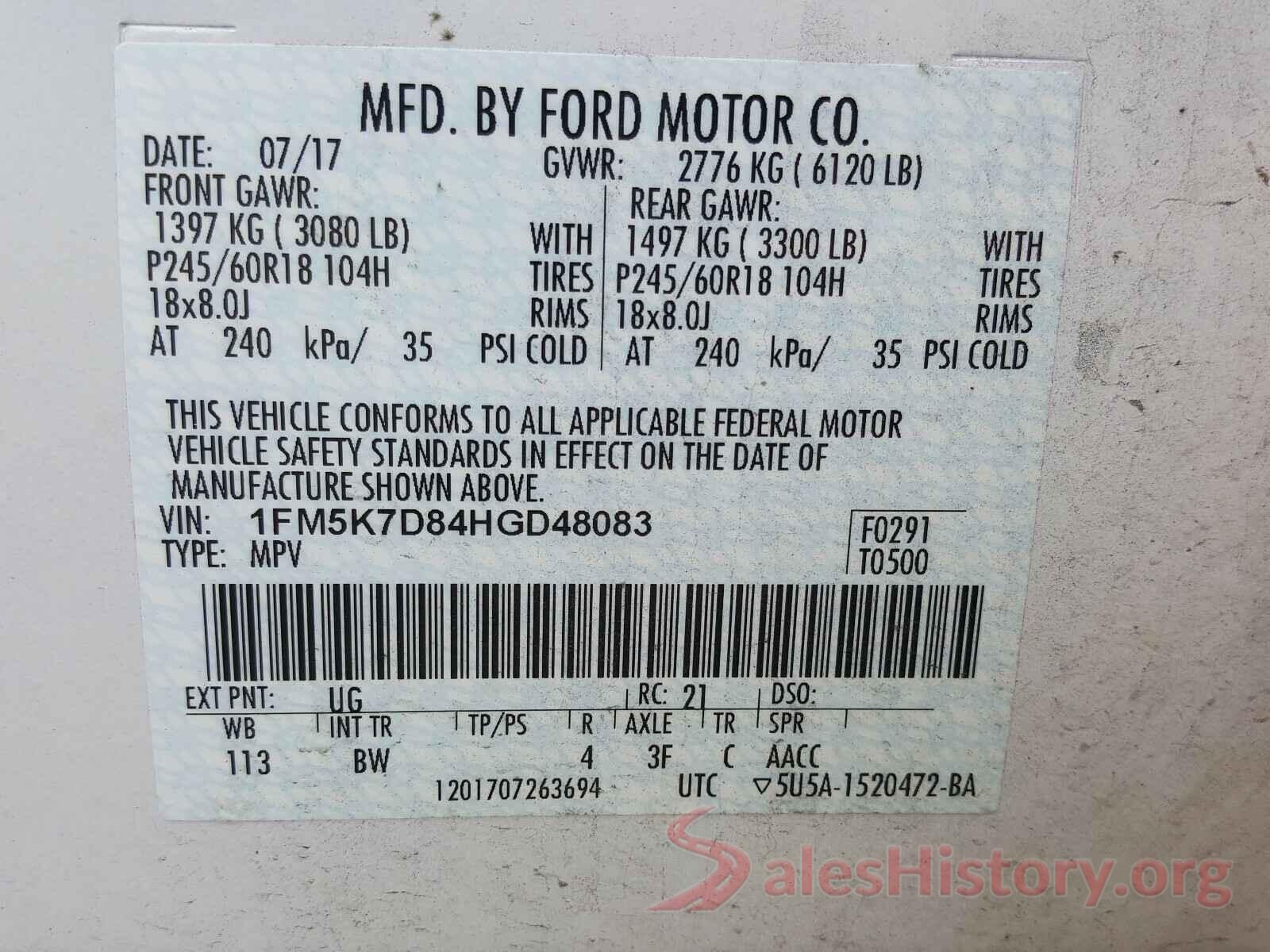 1FM5K7D84HGD48083 2017 FORD EXPLORER